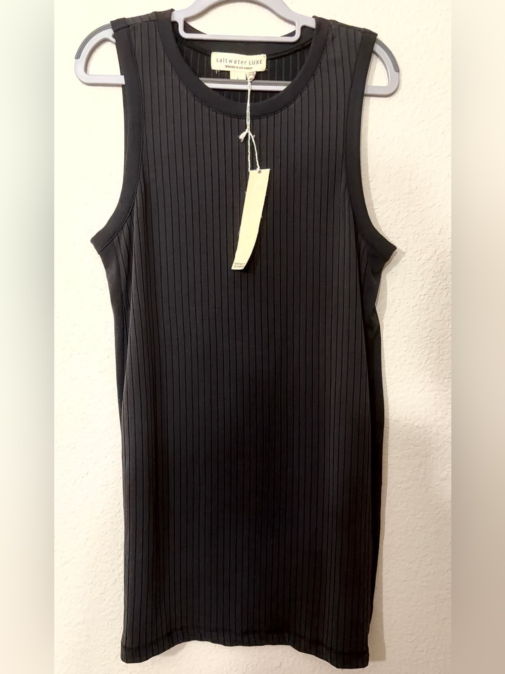 Saltwater Luxe Charcoal Grey  Ribbed Sleeveless Dress Large